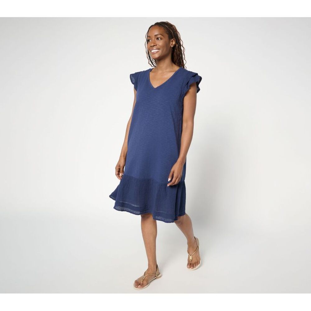 Wacoal Women's Dress Sz M Tall Slub Jersey Gauze Mixed Blue A694356